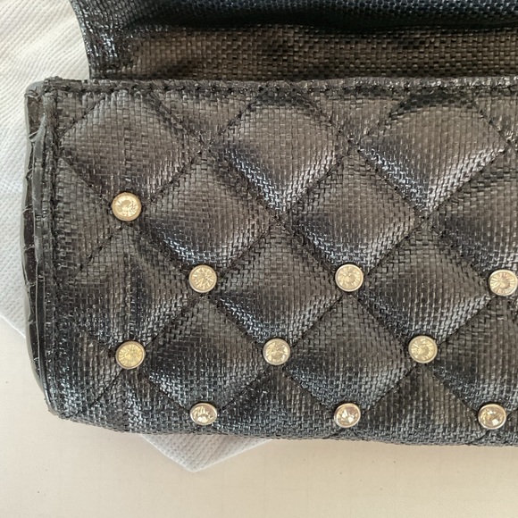Stuart Weitzman RARE woven Leather Rhinestone Clutch - Picture 7 of 16